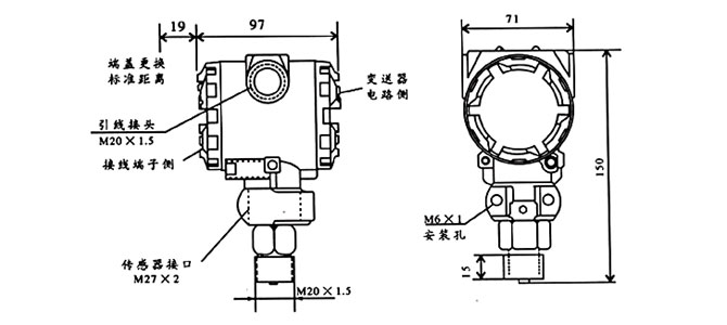 法蘭式液位變送器外形尺寸圖